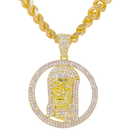 XL Iced Religion Pendant with 9mm Solid Cuban Chain 30" - HC-6017