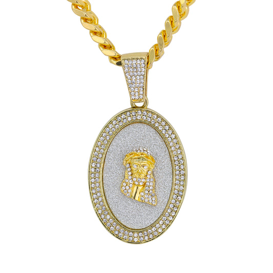 XL Iced Jesus Pendant with 9mm Solid Cuban Chain 30" - HC-6018**