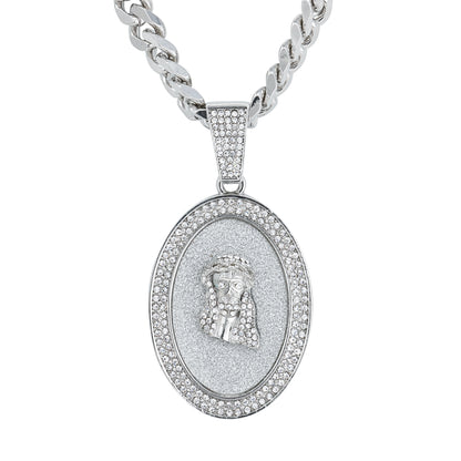 XL Iced Jesus Pendant with 9mm Solid Cuban Chain 30" - HC-6018**