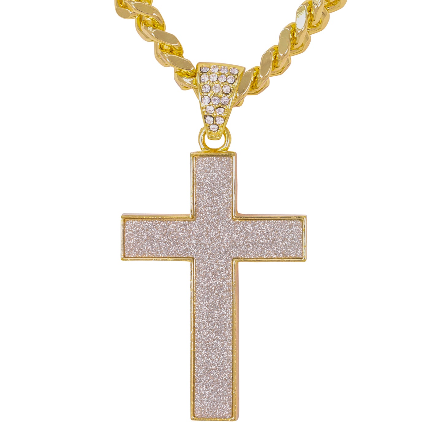 XL Iced Cross Pendant with 9mm Solid Cuban Chain 30" - HC-6020**