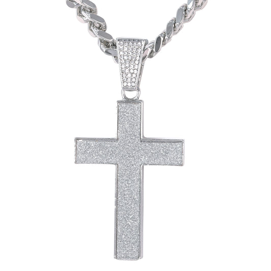 XL Iced Cross Pendant with 9mm Solid Cuban Chain 30" - HC-6020**