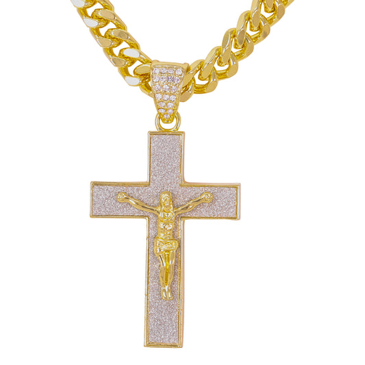 XL Iced Cross Pendant with 9mm Solid Cuban Chain 30" - HC-6021**