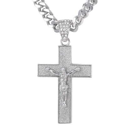 XL Iced Cross Pendant with 9mm Solid Cuban Chain 30" - HC-6021**