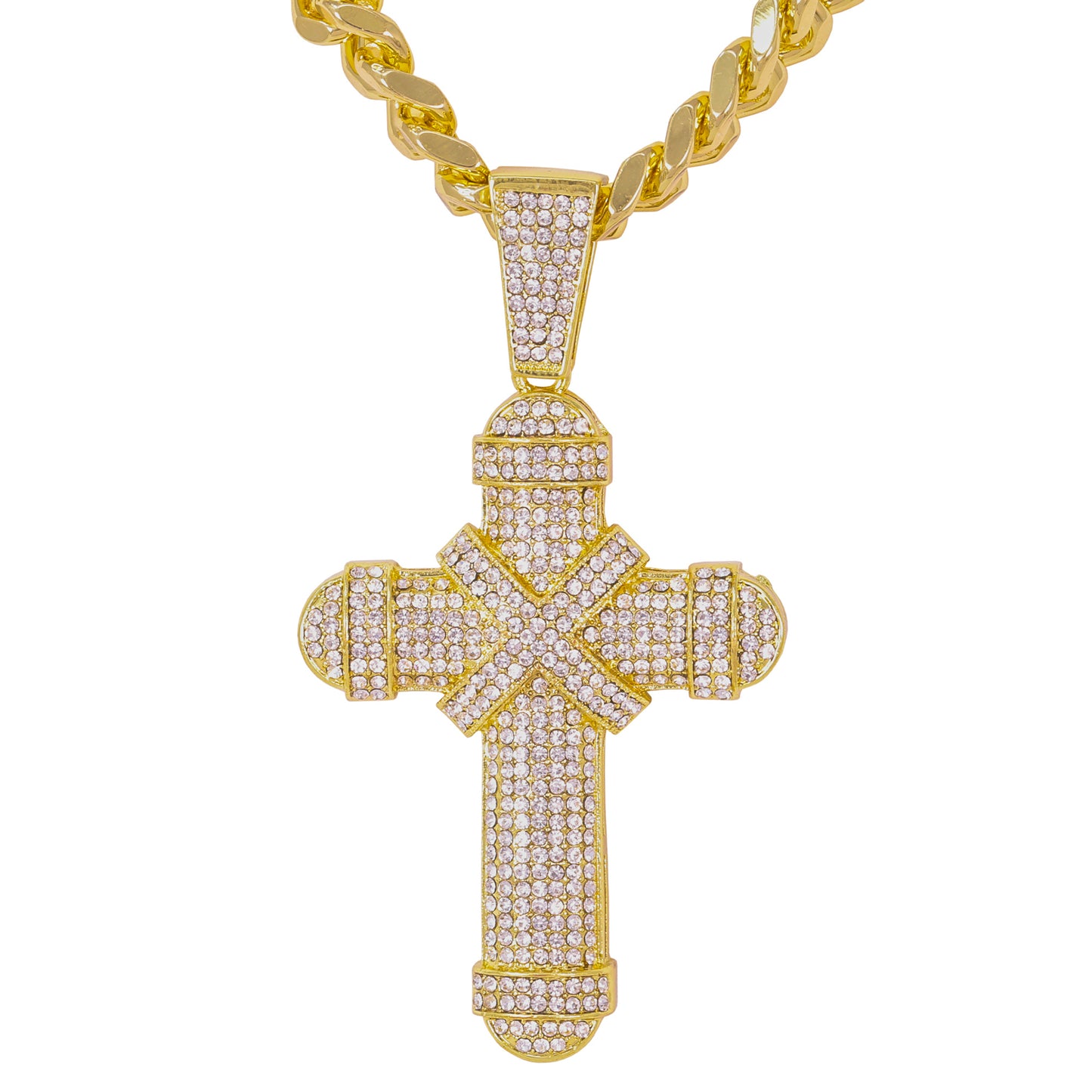 XL Iced Cross Pendant with 9mm Solid Cuban Chain 30" - HC-6022