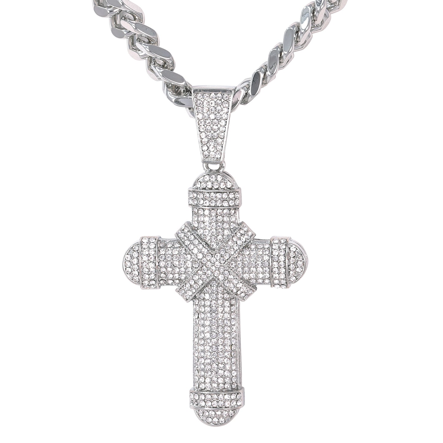 XL Iced Cross Pendant with 9mm Solid Cuban Chain 30" - HC-6022