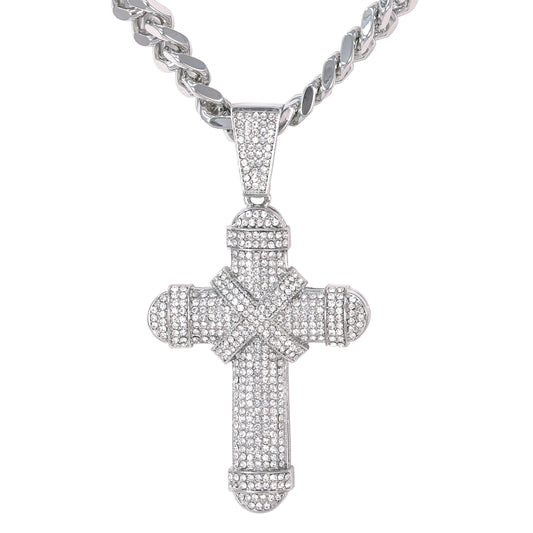 XL Iced Cross Pendant with 9mm Solid Cuban Chain 30" - HC-6022