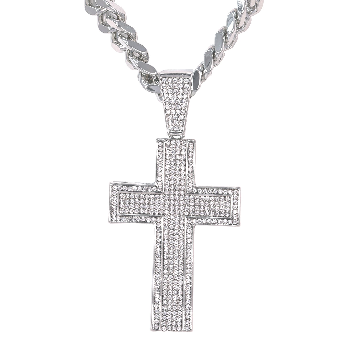 XL Iced Cross Pendant with 9mm Solid Cuban Chain 30" - HC-6023**