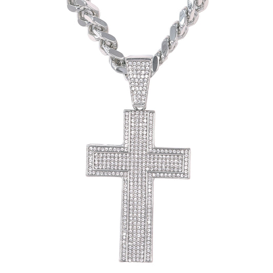 XL Iced Cross Pendant with 9mm Solid Cuban Chain 30" - HC-6023**