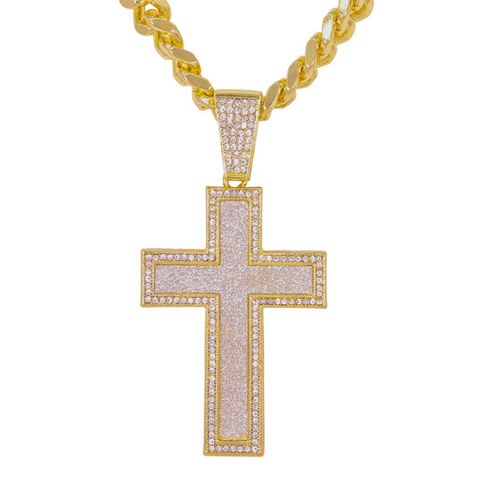 XL Iced Cross Pendant with 9mm Solid Cuban Chain 30" - HC-6024**