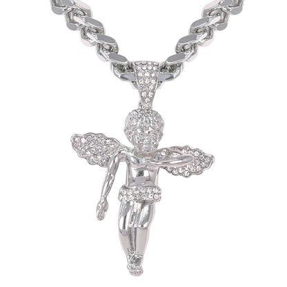 XL Iced Angel Pendant with 9mm Solid Cuban Chain 30" - HC-6025**