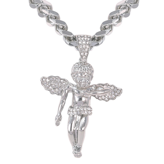 XL Iced Angel Pendant with 9mm Solid Cuban Chain 30" - HC-6025**