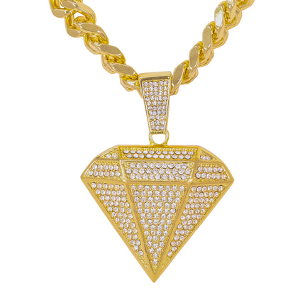 XL Iced Diamond Pendant with 9mm Solid Cuban Chain 30" - HC-6026