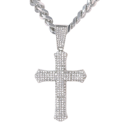 XL Iced Cross Pendant with 9mm Solid Cuban Chain 30" - HC-6027