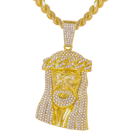 XL Iced Jesus Pendant with 9mm Solid Cuban Chain 30" - HC-6030