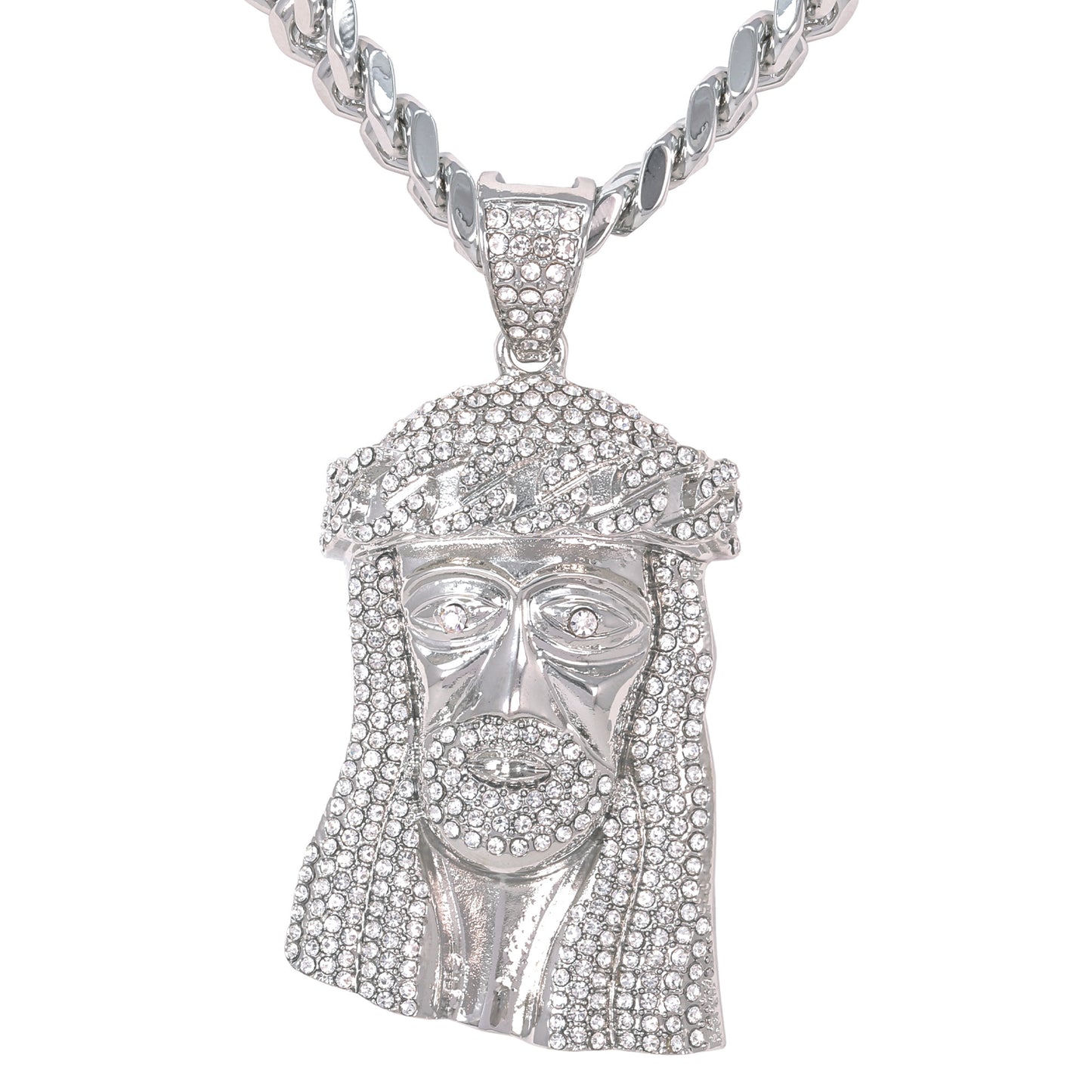 XL Iced Jesus Pendant with 9mm Solid Cuban Chain 30" - HC-6030