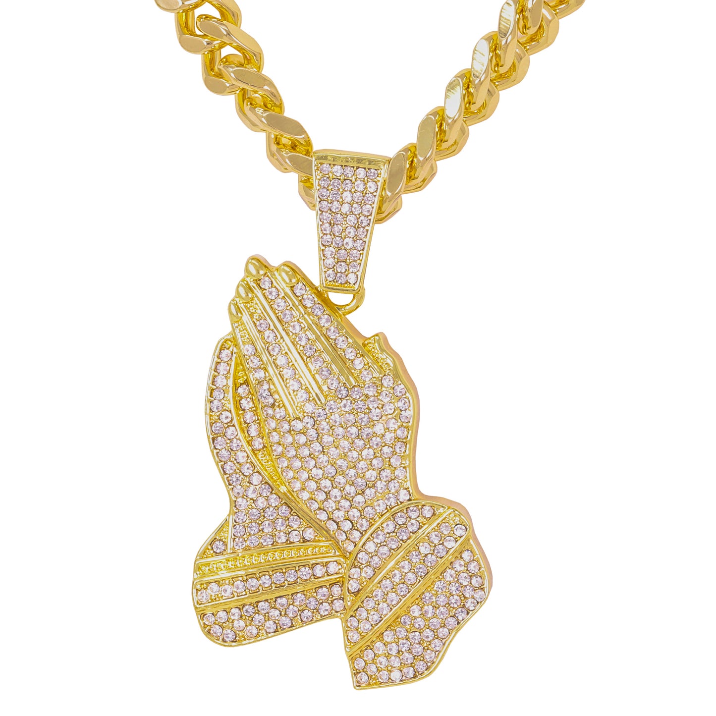 XL Iced Praying-Hands Pendant with 9mm Solid Cuban Chain 30" - HC-6031