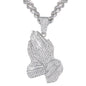 XL Iced Praying-Hands Pendant with 9mm Solid Cuban Chain 30" - HC-6031