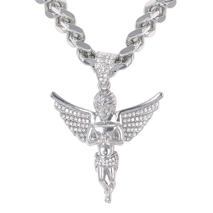 XL Iced Angel Pendant with 9mm Solid Cuban Chain 30" - HC-6032**