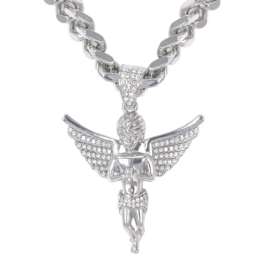 XL Iced Angel Pendant with 9mm Solid Cuban Chain 30" - HC-6032**