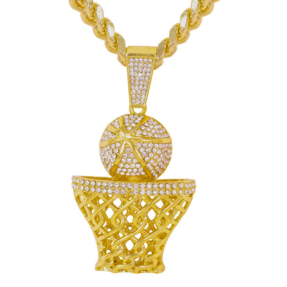 XL Iced Basketball Pendant with 9mm Solid Cuban Chain 30" - HC-6034