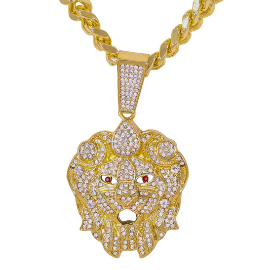 XL Iced Lion Pendant with 9mm Solid Cuban Chain 30" - HC-6037