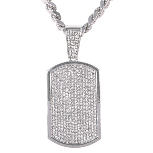 XL Iced Tag Pendant with 9mm Solid Cuban Chain 30" - HC-6038**