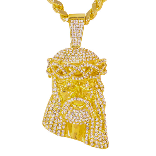 XL Iced Jesus Pendant with 9mm Solid Cuban Chain 30" - HC-6041