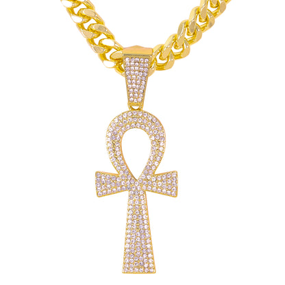 XL Iced Cross Pendant with 9mm Solid Cuban Chain 30" - HC-6042