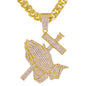 XL Iced Praying-Hands Pendant with 9mm Solid Cuban Chain 30" - HC-6043