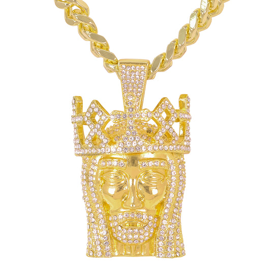 XL Iced Jesus Pendant with 9mm Solid Cuban Chain 30" - HC-6044