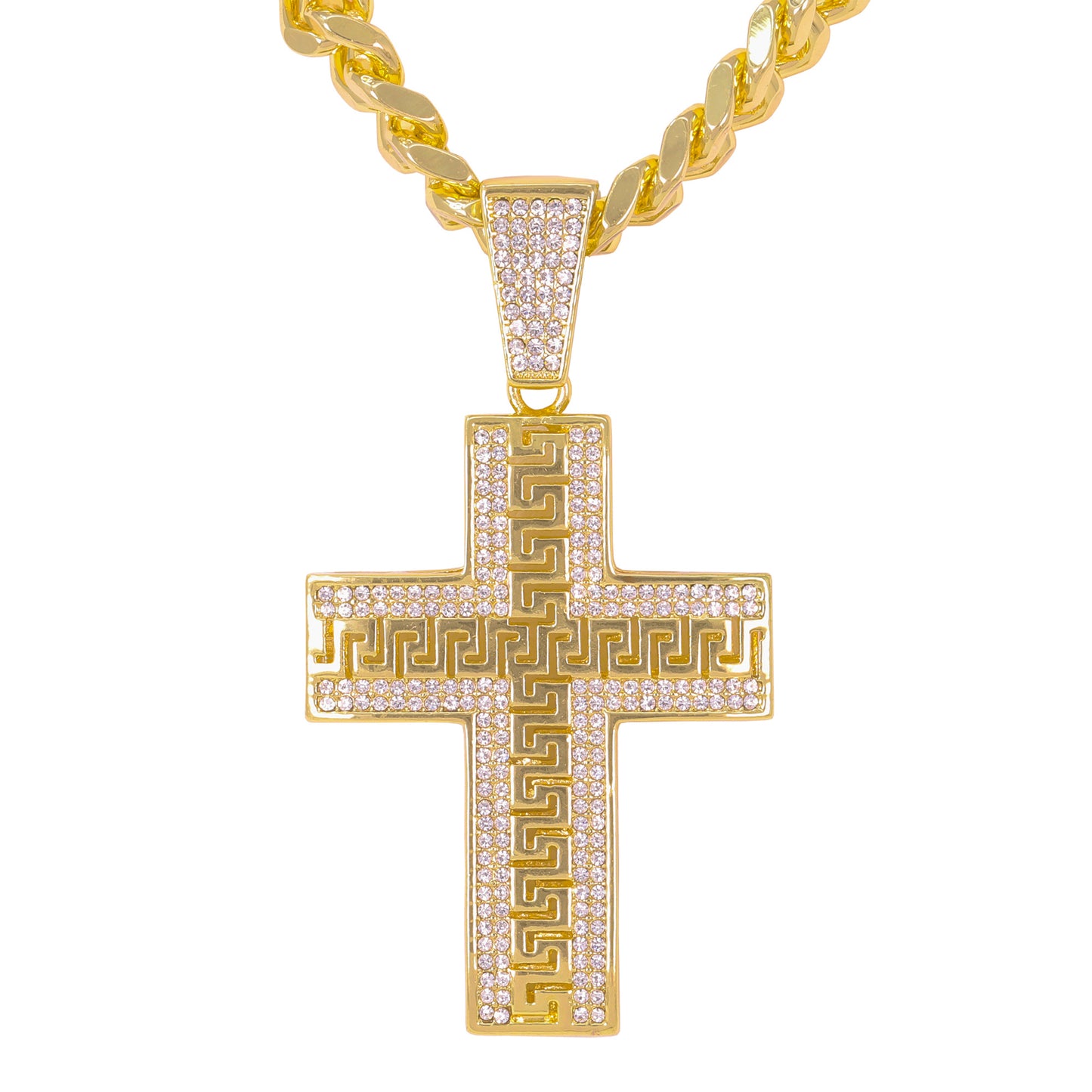 XL Iced Cross Pendant with 9mm Solid Cuban Chain 30" - HC-6045**