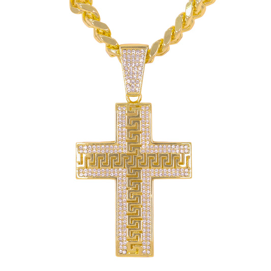 XL Iced Cross Pendant with 9mm Solid Cuban Chain 30" - HC-6045**