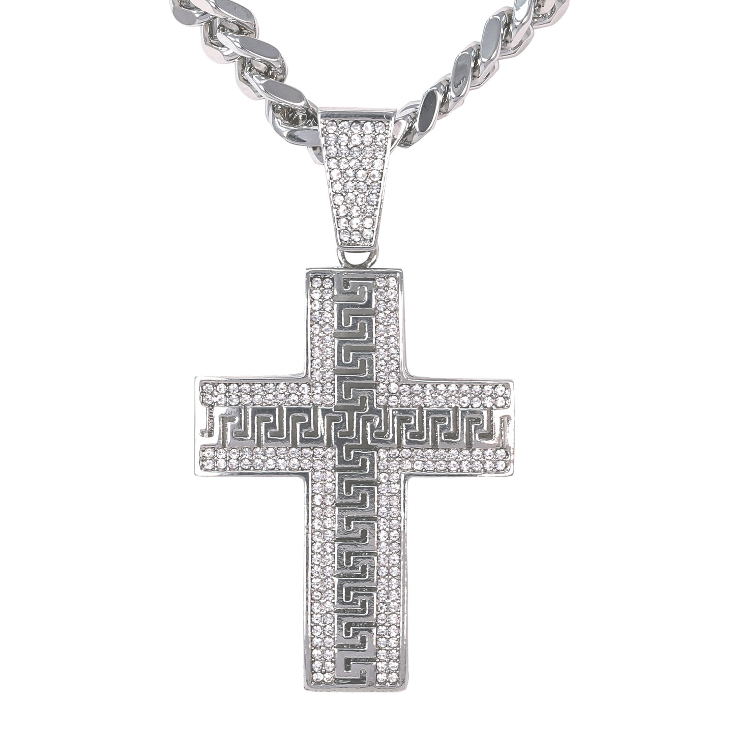 XL Iced Cross Pendant with 9mm Solid Cuban Chain 30" - HC-6045**