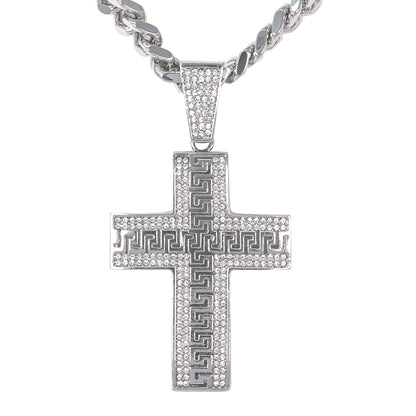 XL Iced Cross Pendant with 9mm Solid Cuban Chain 30" - HC-6045**
