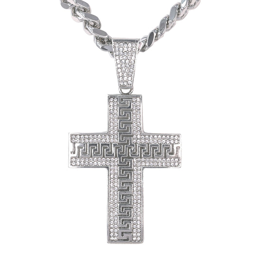 XL Iced Cross Pendant with 9mm Solid Cuban Chain 30" - HC-6045**