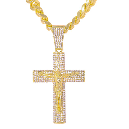 XL Iced Cross Pendant with 9mm Solid Cuban Chain 30" - HC-6046