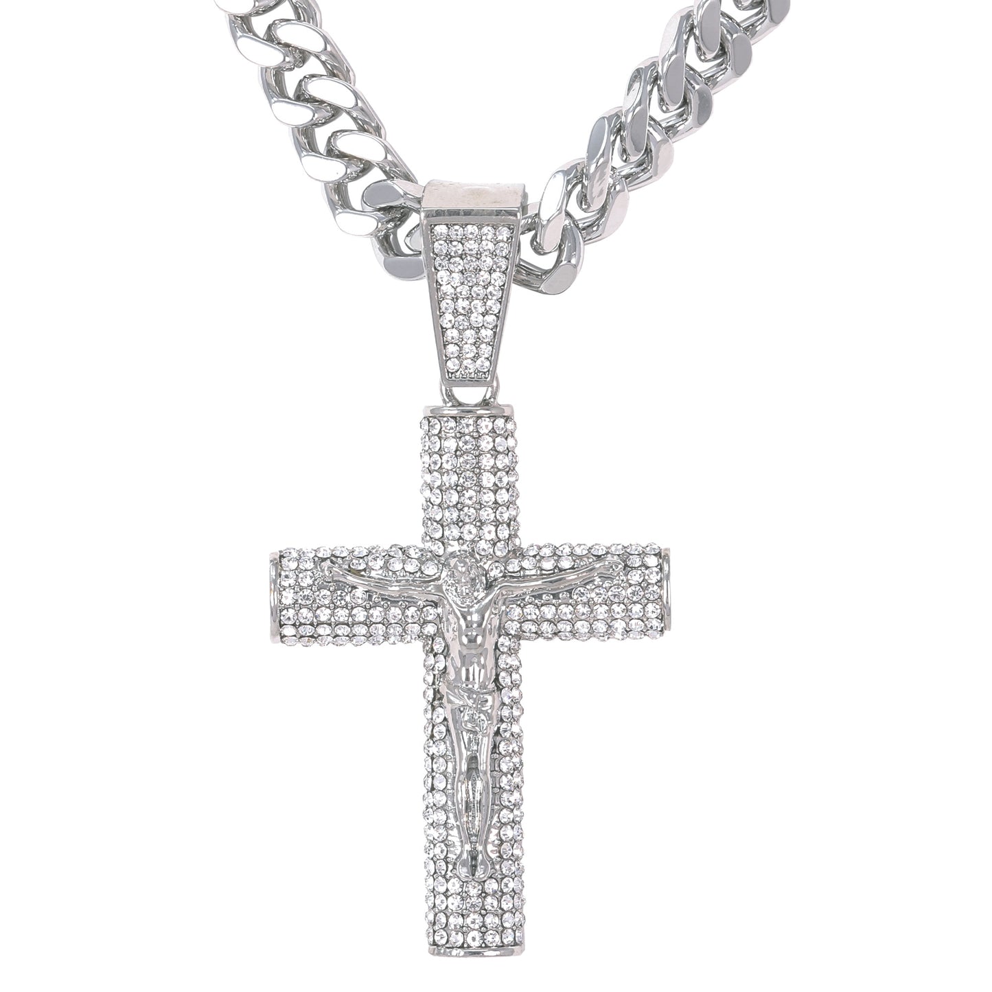 XL Iced Cross Pendant with 9mm Solid Cuban Chain 30" - HC-6046