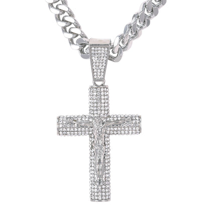 XL Iced Cross Pendant with 9mm Solid Cuban Chain 30" - HC-6046