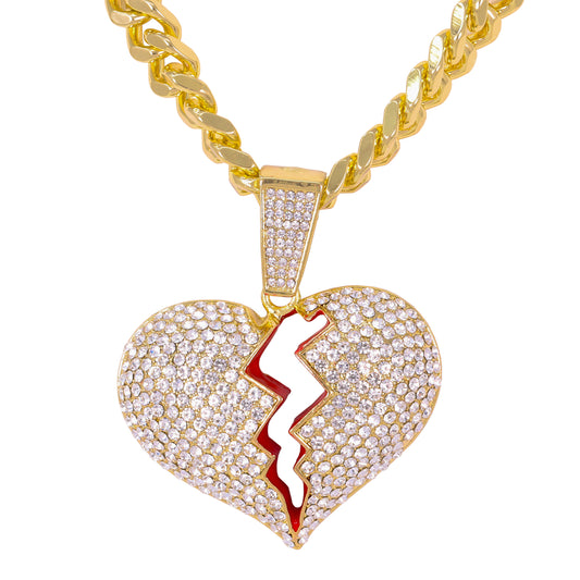 XL Iced Love Pendant with 9mm Solid Cuban Chain 30" - HC-6049