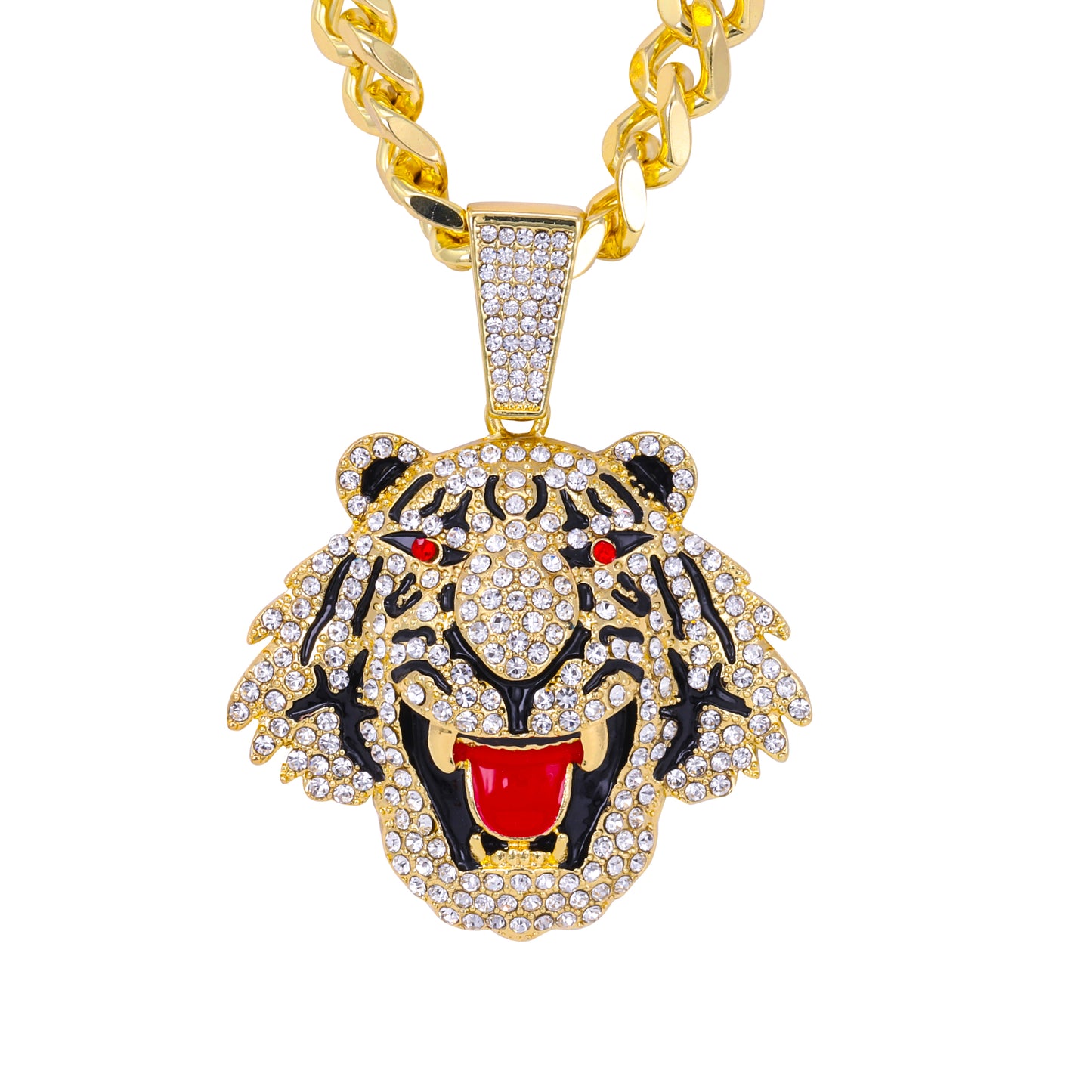 XL Iced Tiger Pendant with 9mm Solid Cuban Chain 30" - HC-6050