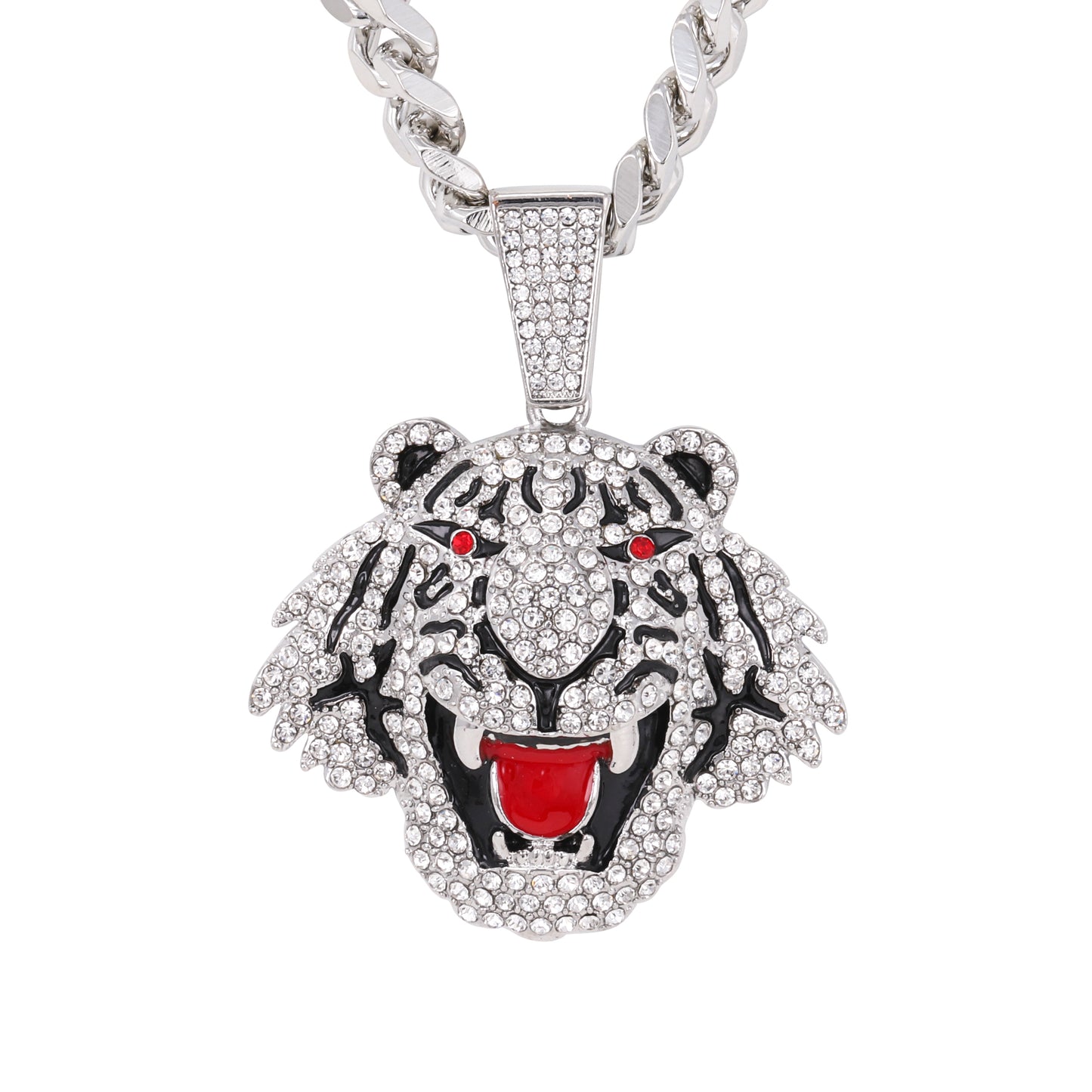 XL Iced Tiger Pendant with 9mm Solid Cuban Chain 30" - HC-6050