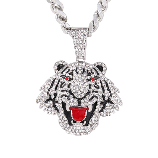 XL Iced Tiger Pendant with 9mm Solid Cuban Chain 30" - HC-6050