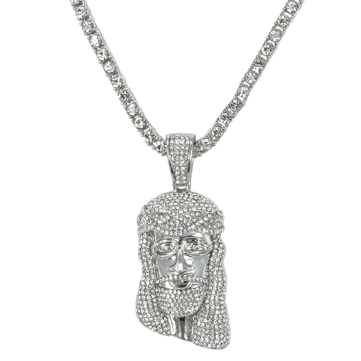 Iced Jesus Pendant with 3.5mm Tennis Chain 24" - HC-701