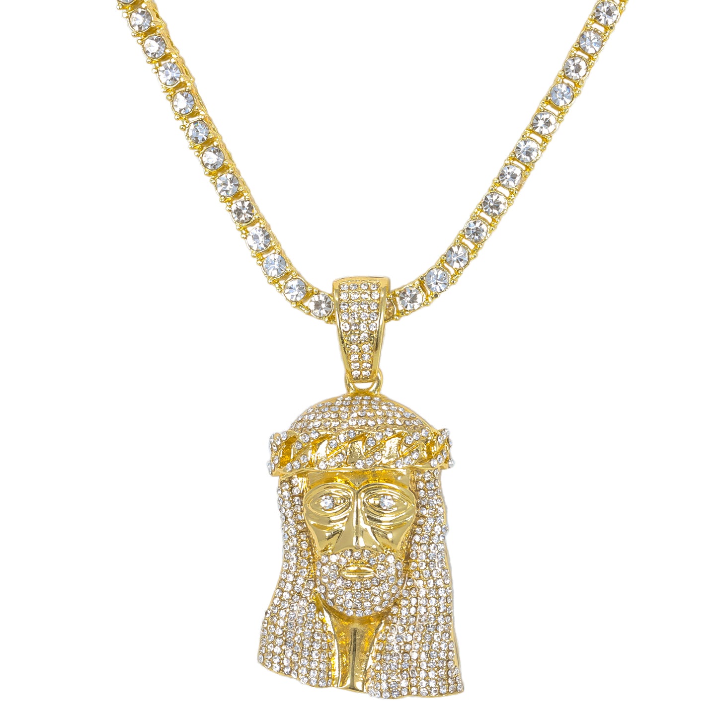 Iced Jesus Pendant with 3.5mm Tennis Chain 24" - HC-702