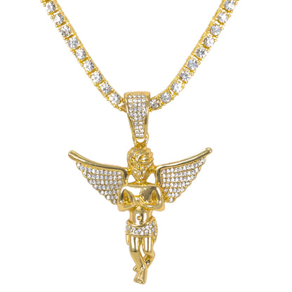 Iced Angel Pendant with 3.5mm Tennis Chain 24" - HC-705
