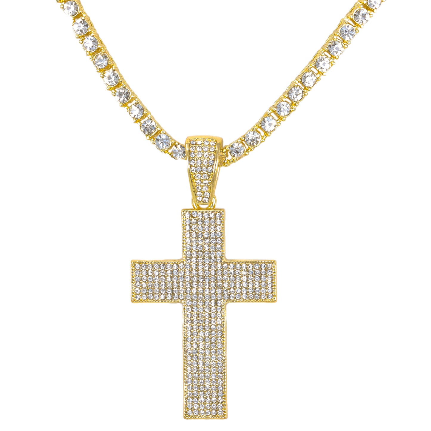 Iced Cross Pendant with 3.5mm Tennis Chain 24" - HC-706