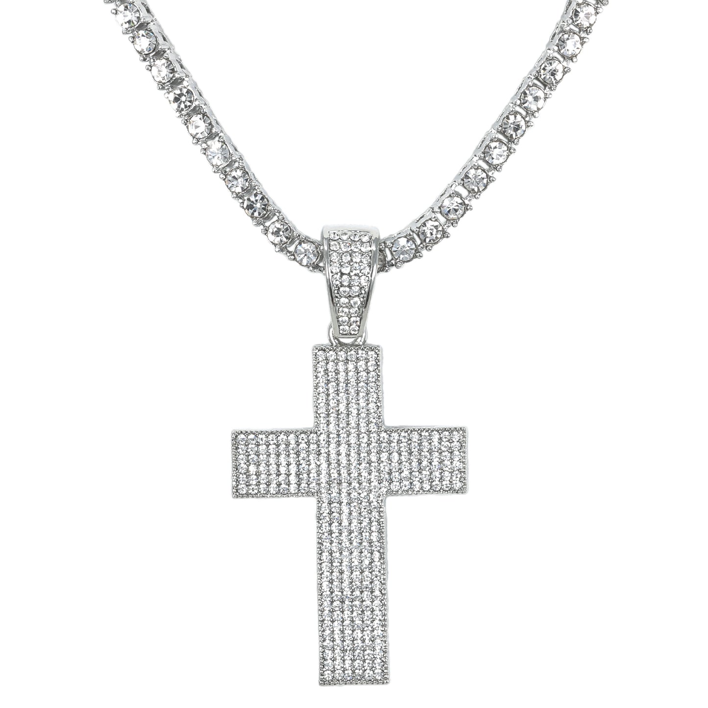 Iced Cross Pendant with 3.5mm Tennis Chain 24" - HC-706