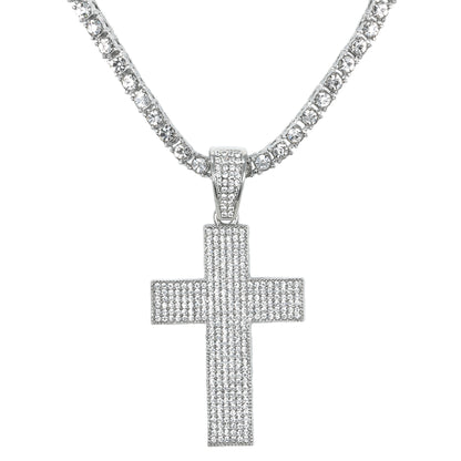 Iced Cross Pendant with 3.5mm Tennis Chain 24" - HC-706