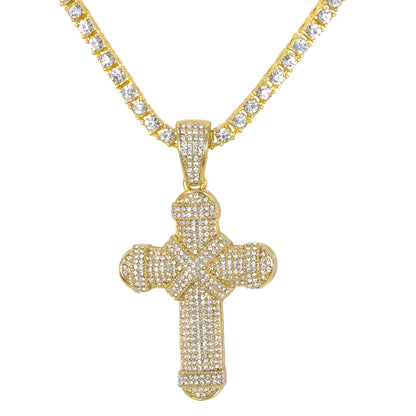Iced Cross Pendant with 3.5mm Tennis Chain 24" - HC-707