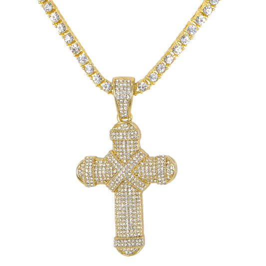 Iced Cross Pendant with 3.5mm Tennis Chain 24" - HC-707